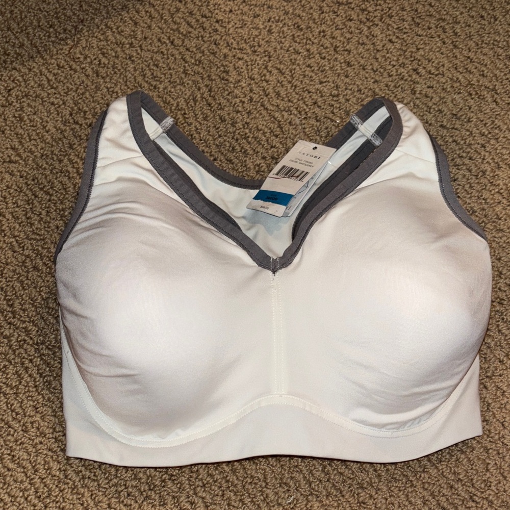 Natori White Sports Bra with Gray Trim and Molded Cups